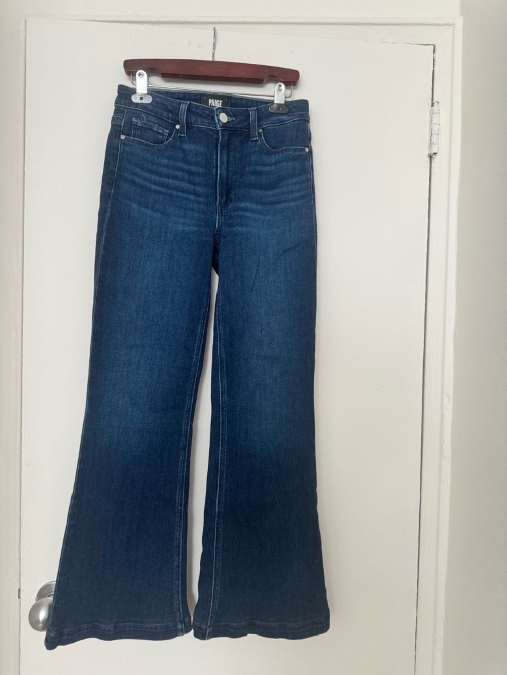 PAIGE Genevieve Wide Leg Jeans in Dark Blue Wash
